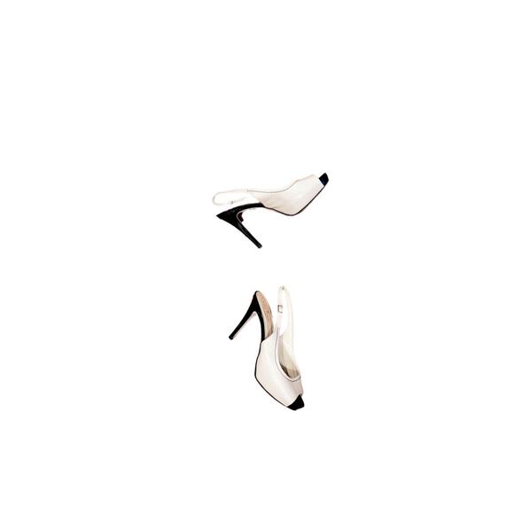 Kate Spade Nude & Black Peep Toe Heels Size 7 - Picture 1 of 11